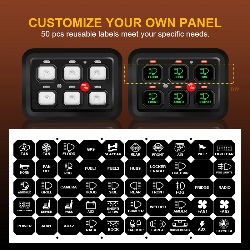 Universal Car LED Light 6 Gang Switch Panel ON OFF Fused Control Power System Electronic Relay System for Jeep Wrangler UTV Boat