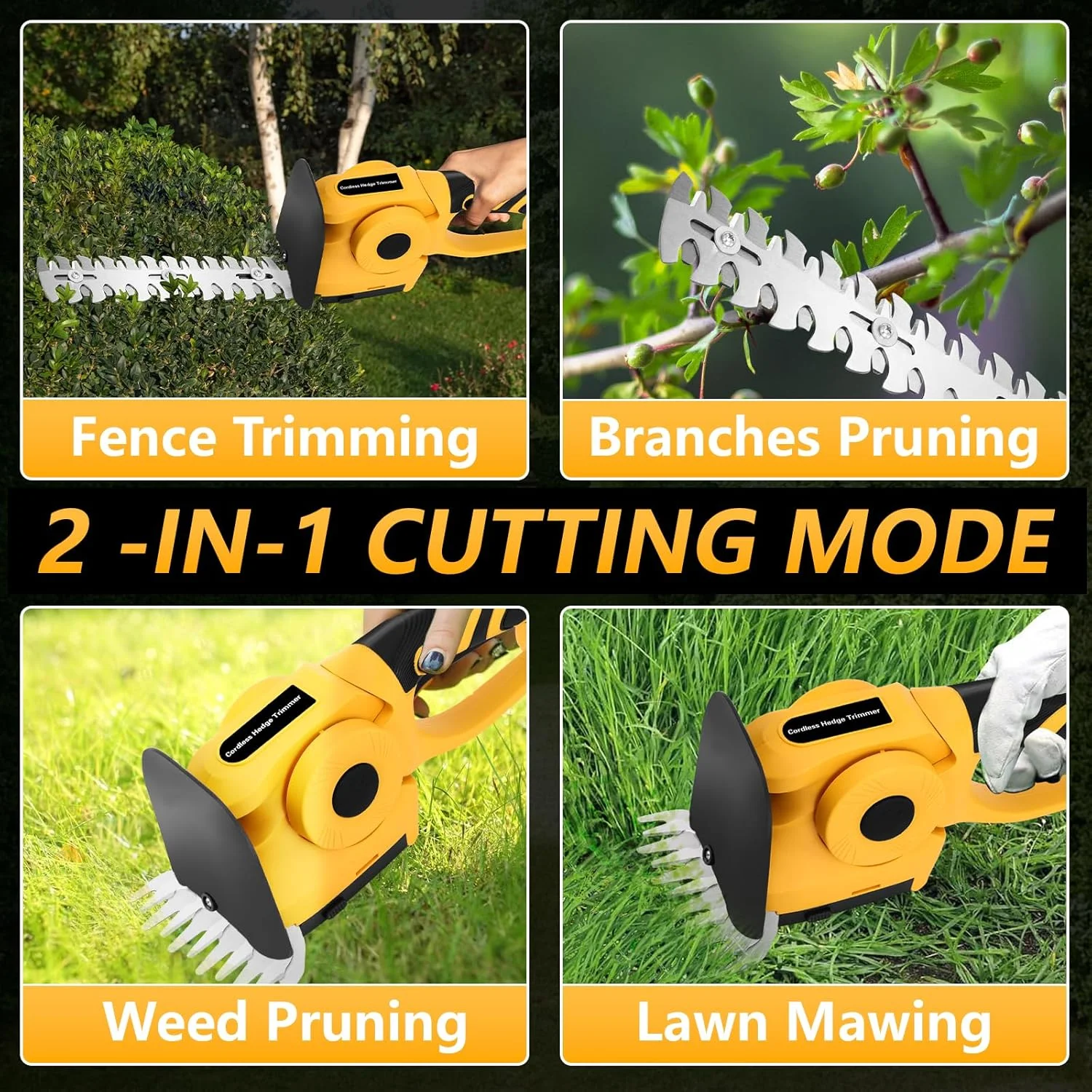 2-in-1 Cordless Hedge Trimmer Grass Shear Multi-angle Cutting Long Running Time for DEWALT 20V