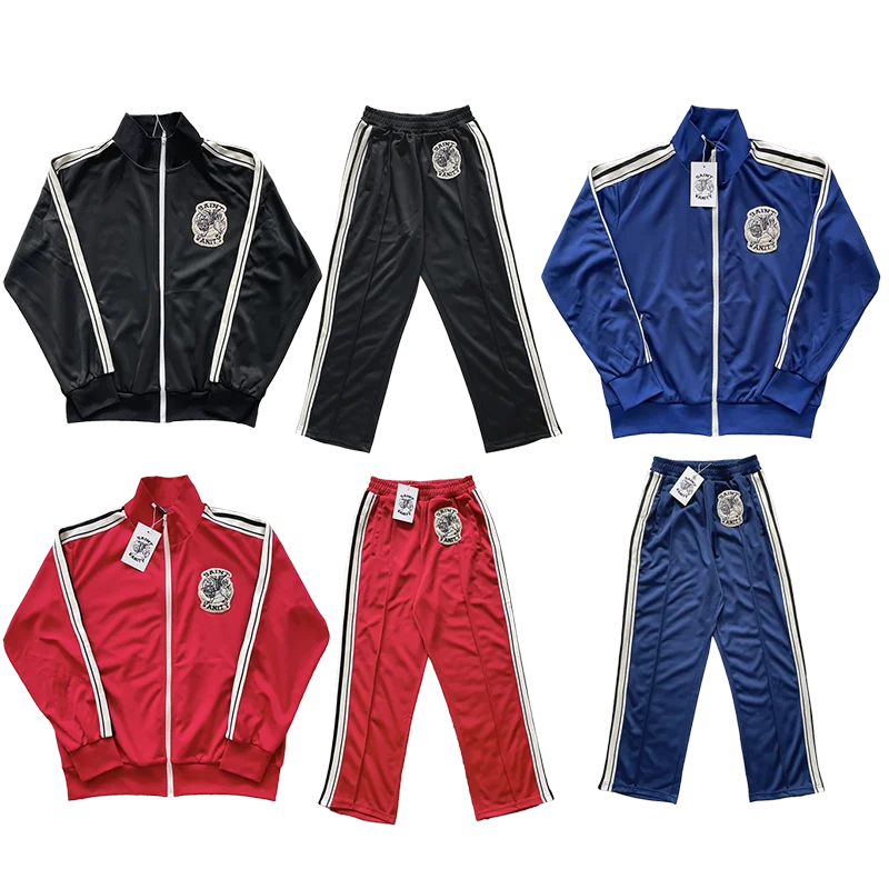 

Saint Vani Embroidered Striped Spor Casual Zipper Jaet Pants Set Youth Long Sve Autumn Outfit Comfortable Breathable