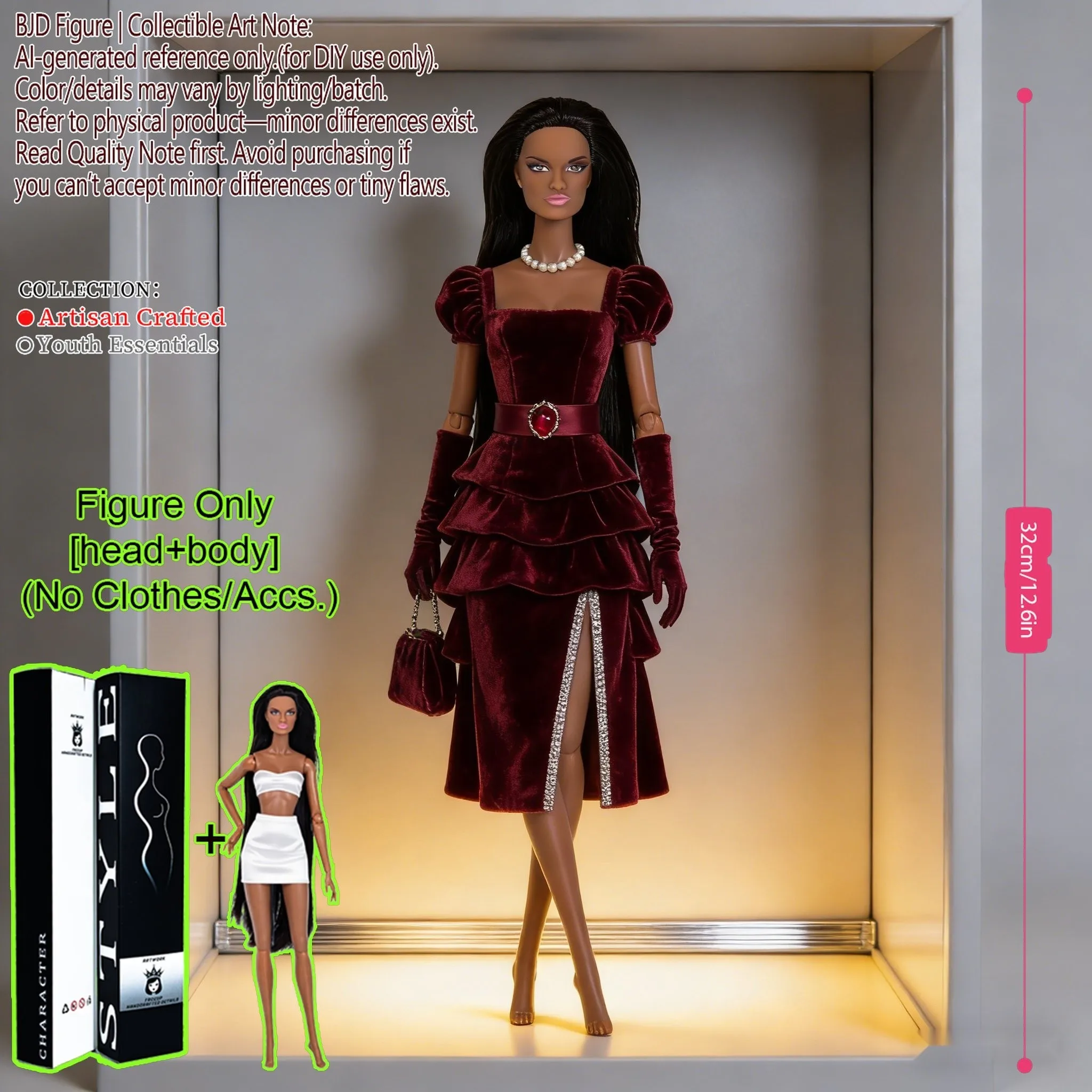 12.6in 1/6 Scale 12-Joint Posable MJD Doll - Exquisite Facial Features, Desktop Ornament, Holiday Gift (No Clothes)