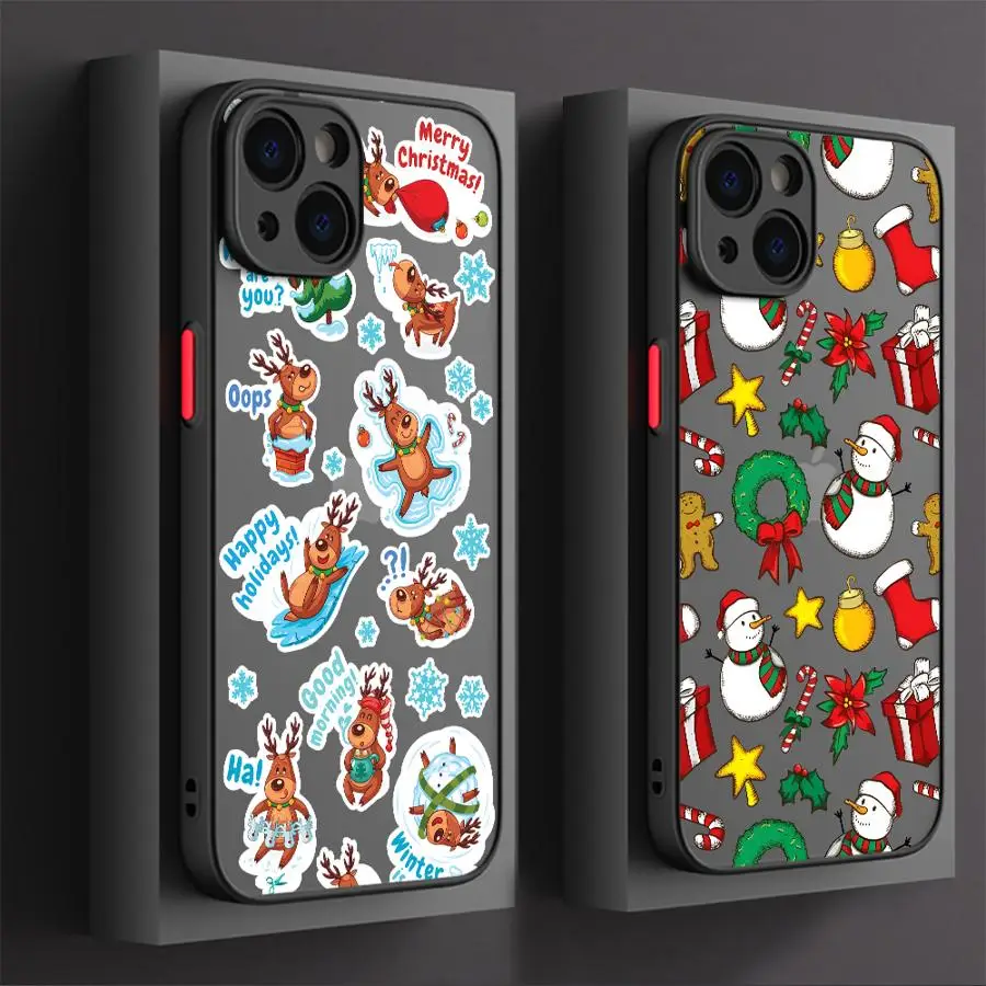 الكرتون عيد الميلاد الغزلان عودة غطاء الهاتف الحال بالنسبة آيفون 13 Mini 14 16e 15 Plus 12 11 17 Air XS 17 16 Pro Max #6