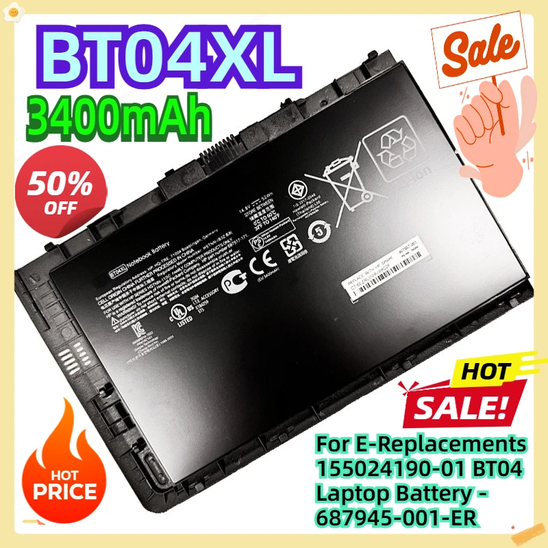 

For E-Replacements 155024190-01 BT04 14.8V 3400mAh Laptop Battery - 687945-001-ER
