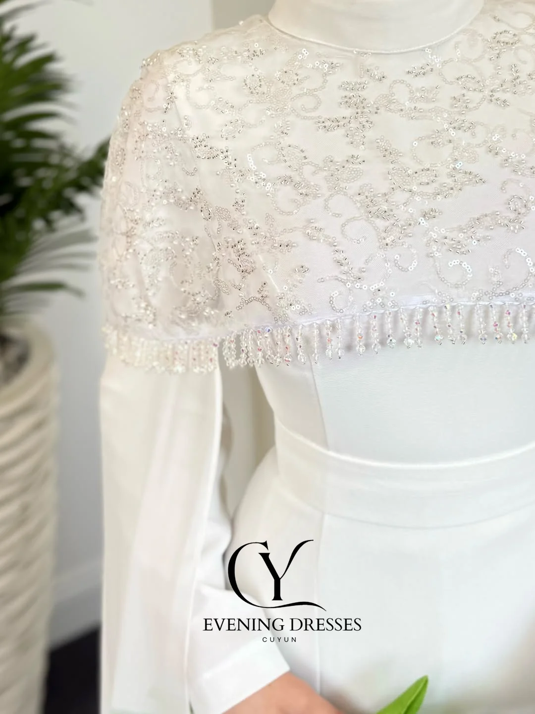 فستان سهرة إسلامي أنيق من CUYUN مطرز بالخرز شال حورية البحر فساتين حفلات طويلة مخصصة لحفلات الزفاف في دبي للعروس