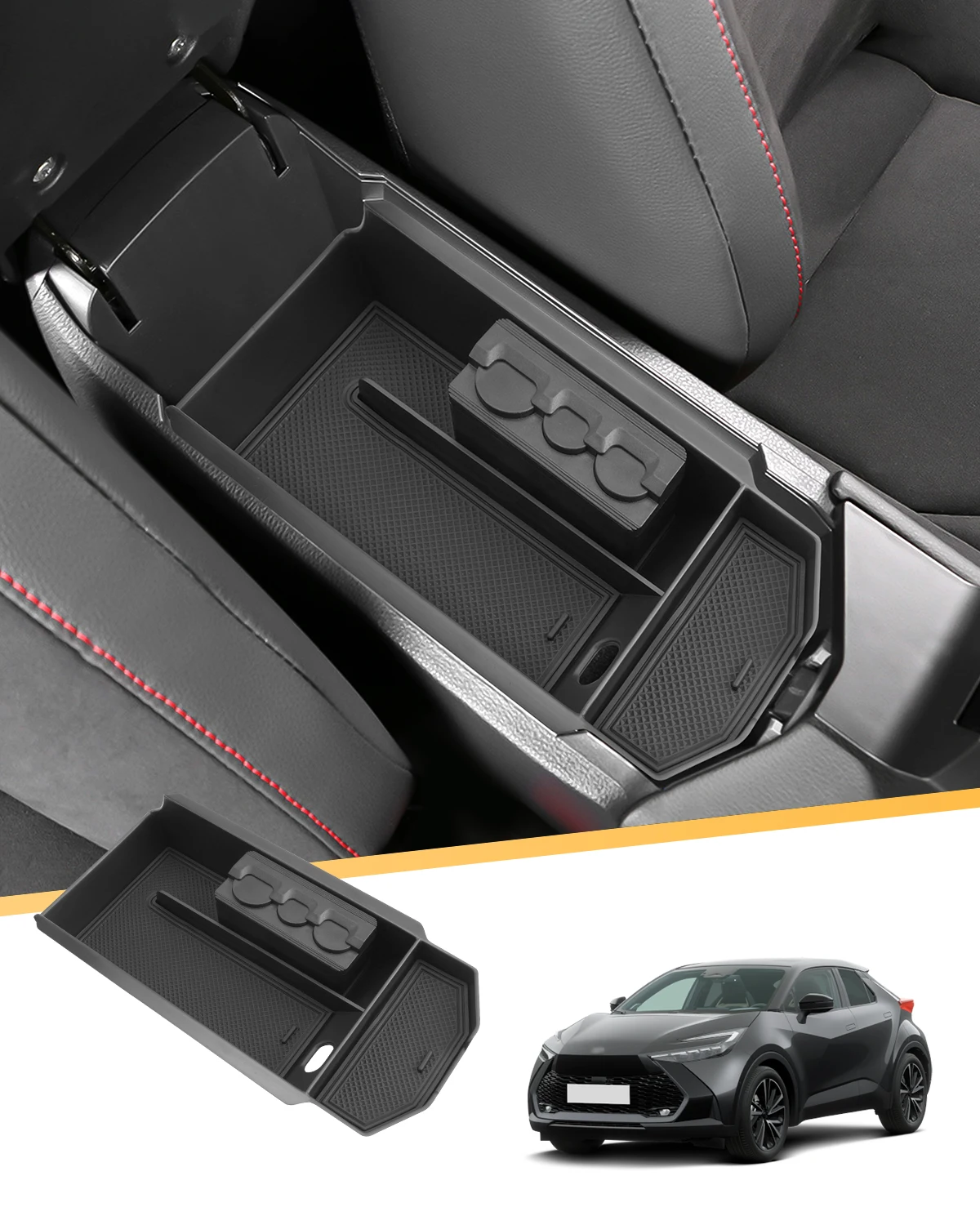 LFOTPP Car Central Armrest Storage Box for Toyota C-HR Hybrid 2024 2025 2026 Non-slip Container Auto Toyota C-HR Accessories