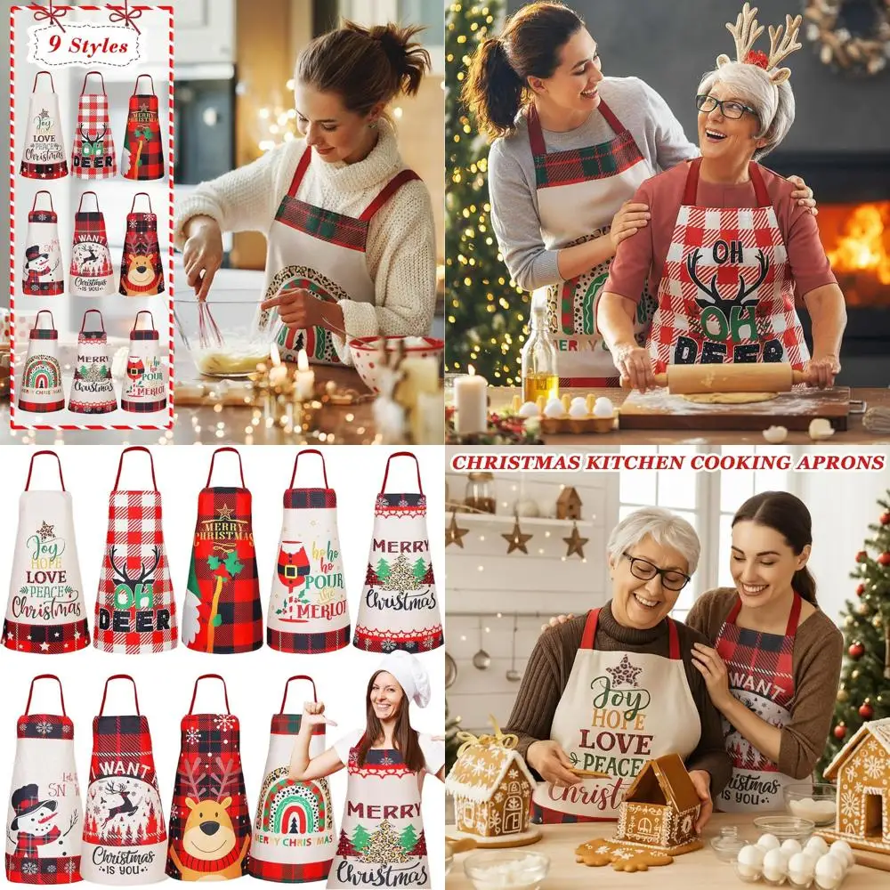 

Red and Black Plaid Christmas Aprons - 9-Piece Set for Men & Women, Perfect for Holiday Cooking, Baking, BBQ, and Gardening