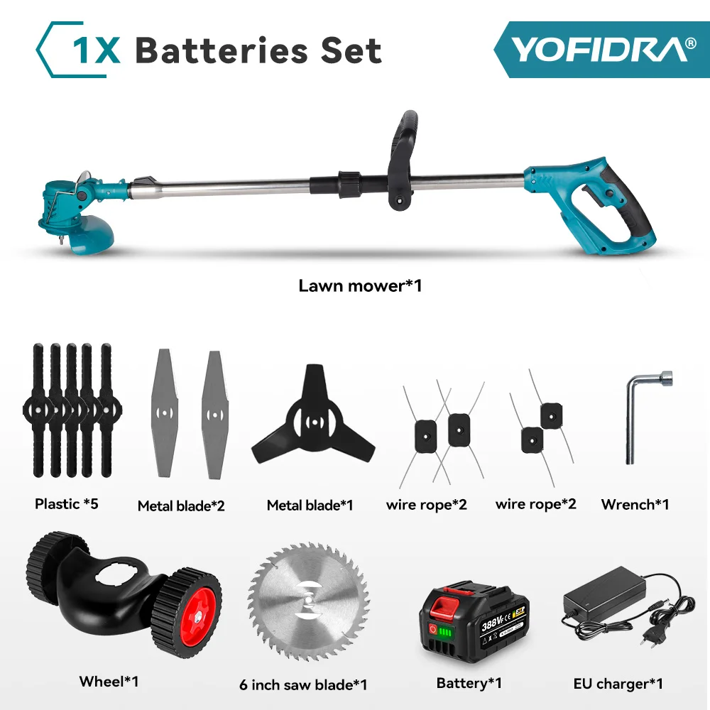 YOFIDRA Elektrische Grasmaaier 1500W 100-135cm Draadloze Opvouwbare Trimmer Snoeien Snijden Tuin Gereedschap Voor Makita Accu