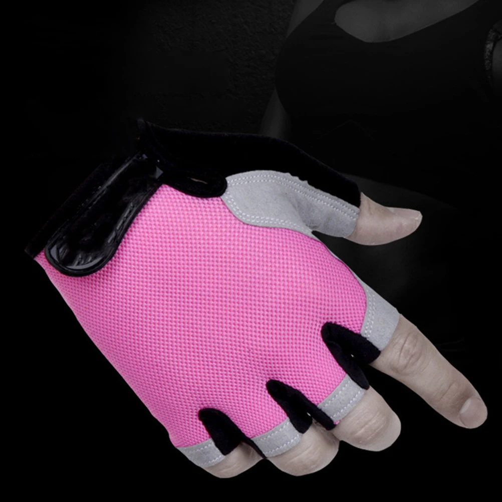 

1Pair Half Finger Breathable Biking Gloves Anti-Slip Outdoor Riding Shockproof Gloves Pink M Size for Men Women
