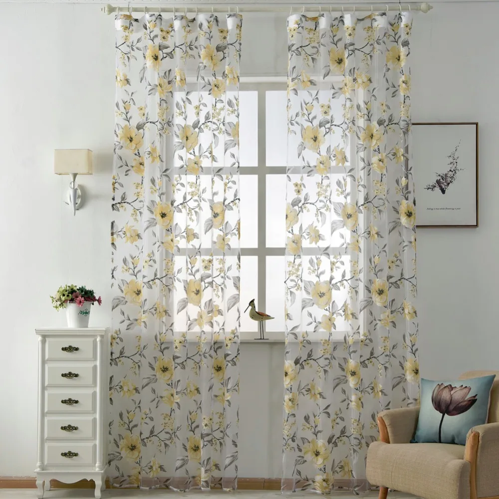 NAPEARL 1 PC Floral Tulle Curtains Modern Sheer Fabrics Purple Home Textile Kitchen Door Short Bedroom Window Treatment