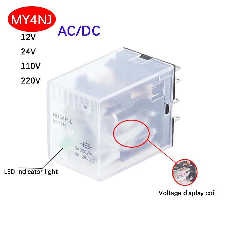 1PCS LED MY4 General Purpose Relay 4pdt,14pins relais AC/DC 12V 24V 36V 48V 110V 220V 380V MY4NJ relay switch