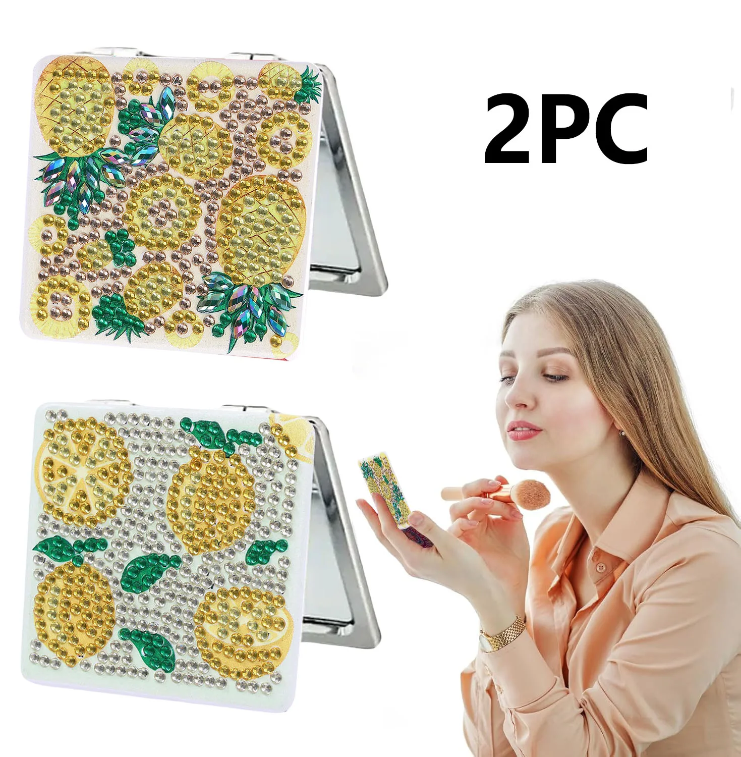 

2 комплекта зеркал для алмазной живописи «сделай сам», изготовленных из искусственной кожи с фруктовыми узорами, портативных дорожных зеркал для макияжа