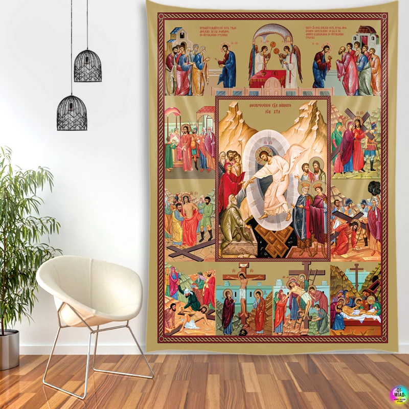 Christ Resurrection Wall Tapestry Jesus Medieval Wall Decor Hanging Vintage Lace Easter Tapestries Home Decor Room Decoration