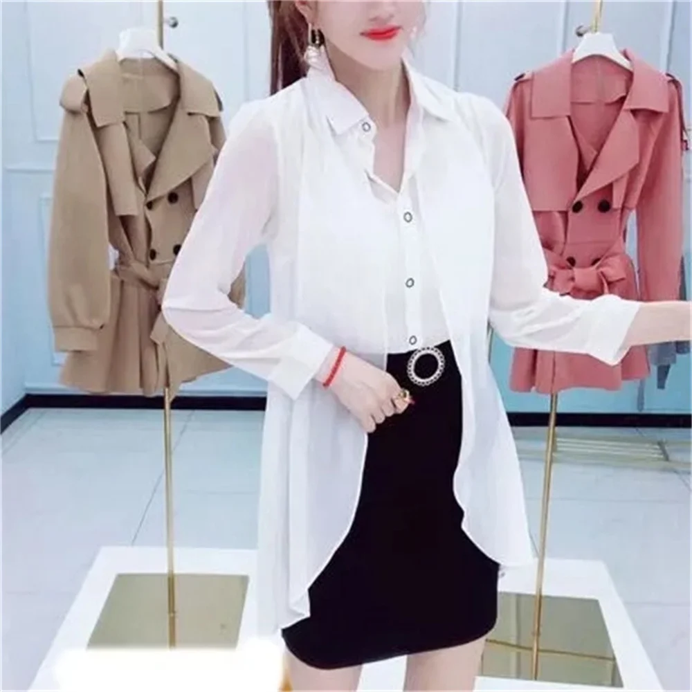 Fashion Stitching Black Dress 2022 New Fashion Sexy Slim Clothes Female Fake Two-Piece Top Shirt Female Dress Summer White