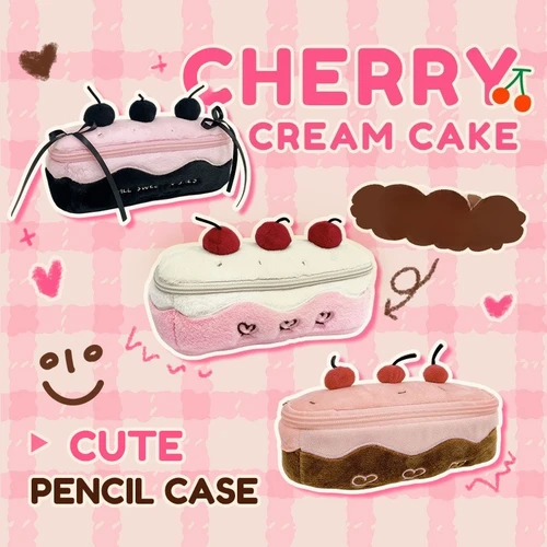 Estuche de lápices coreano dulce con forma de pastel de cereza para niñas, bolsa de maquillaje estética Ins Kawaii, organizador de papelería cosmética para volver a la escuela