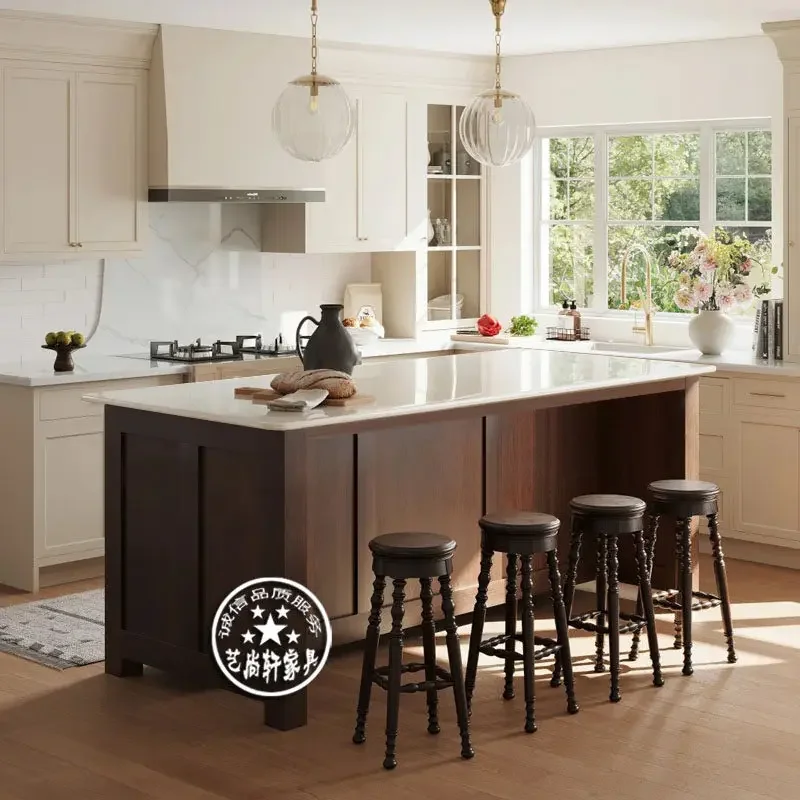 TAO  Wabi Sandy Wind Solid Wood Island Dining Table Integrated Open Kitchen Cooking Counter Home Baking Bar