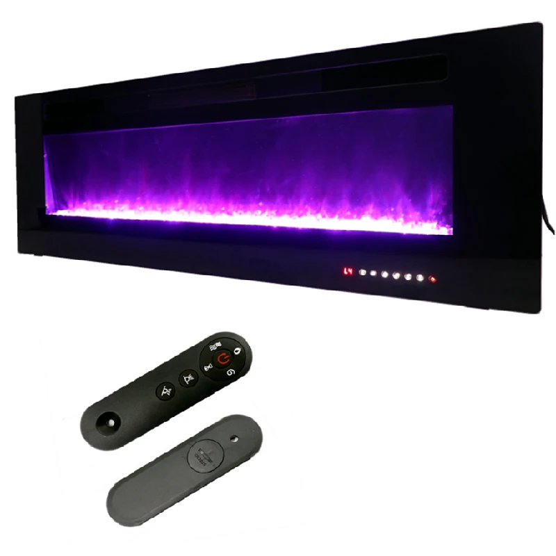 Intelligent Flame Insert Led 2 Sided Tempered Glass Tv Stand Electric Media Fireplace Proposal Recessed Mirrored 72 Inch Crystal