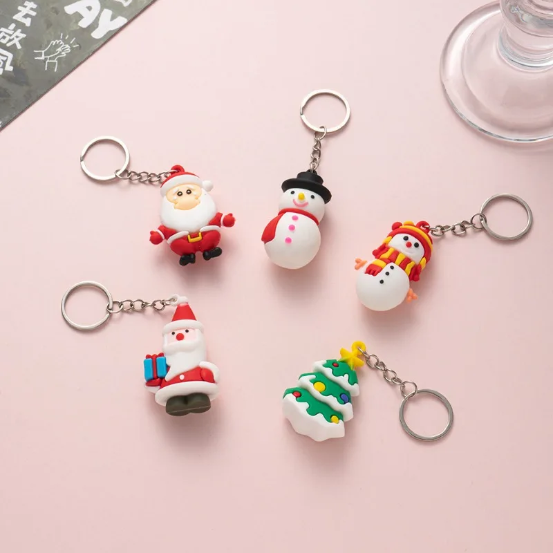 1pcs PVC Christmas Series pendant Keychain, Fashion Cute Santa Claus tree Gloves Bag Accessories, Christmas Small Gifts