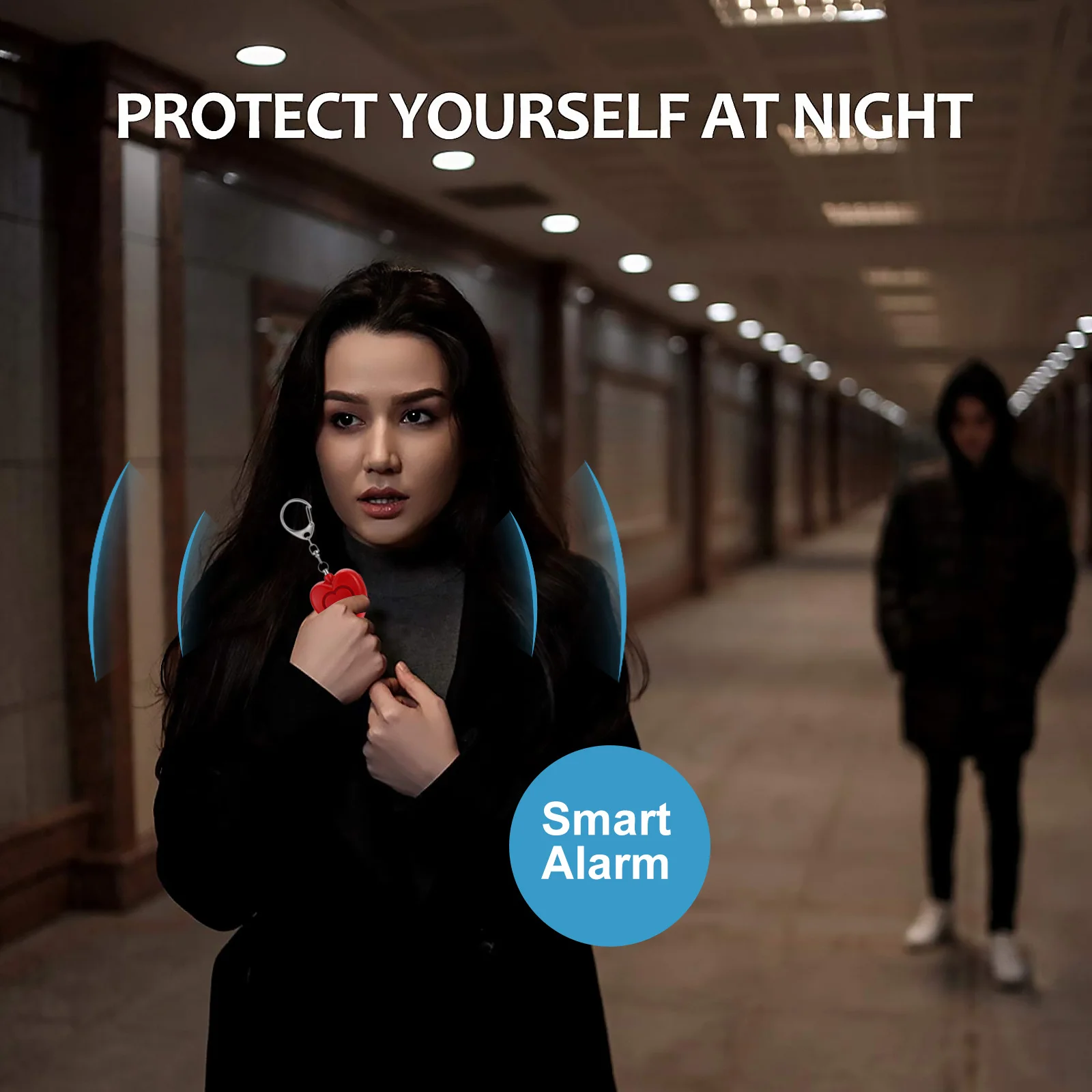 Anti Wolf Alarm Keychain Heart Shape Led Light Personal Security Alert For Women Seniors Students Night Workers