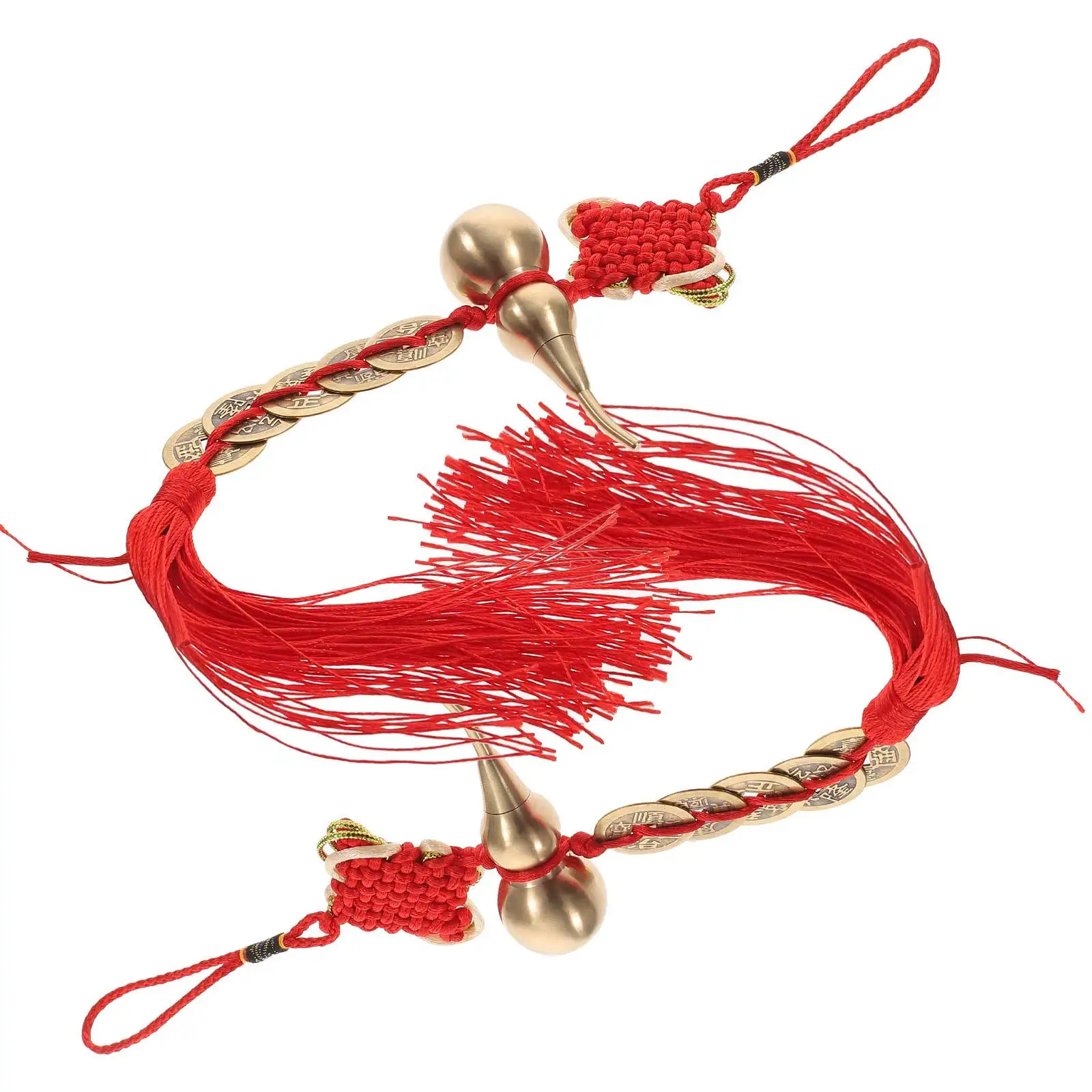 

2Pcs Brass Coin Gourd Chinese Knot Ornaments Hanging Pendants Fengshui Decor New Year Festival Supplies Spring Festival