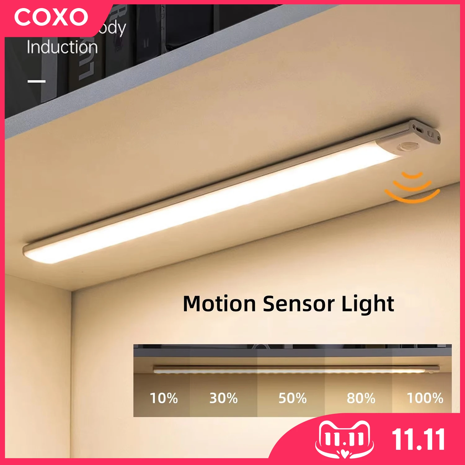 

20/30/40CM USB Rechargeable Motion Sensor Light Wireless 3 Colors Dimming LED Closet Night Light Kitchen Cabinet Lamp For Xiaomi