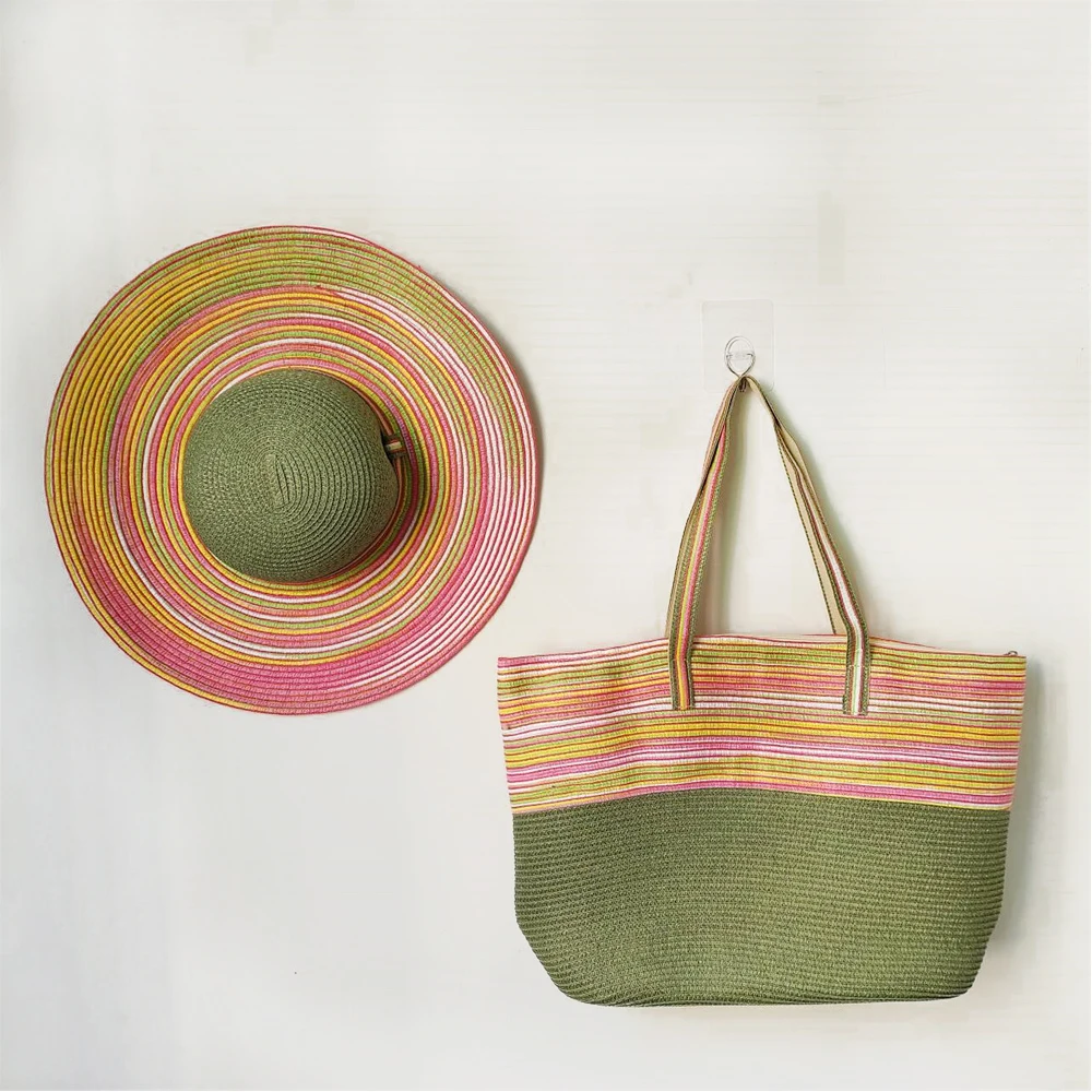 2024 New Summer Women's Straw Hat And Straw Bag Three-piece Travel Bag Fashionable Breathable Straw Hat Ladies Beach Sun Hat