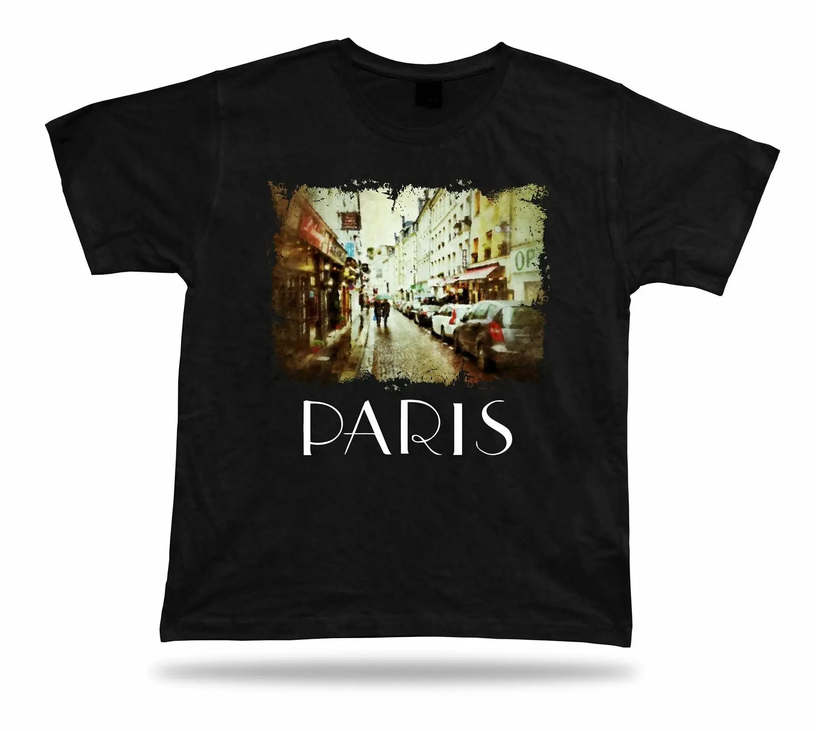 Paris street view art cafe retro abstract Tshirt professionally printed France