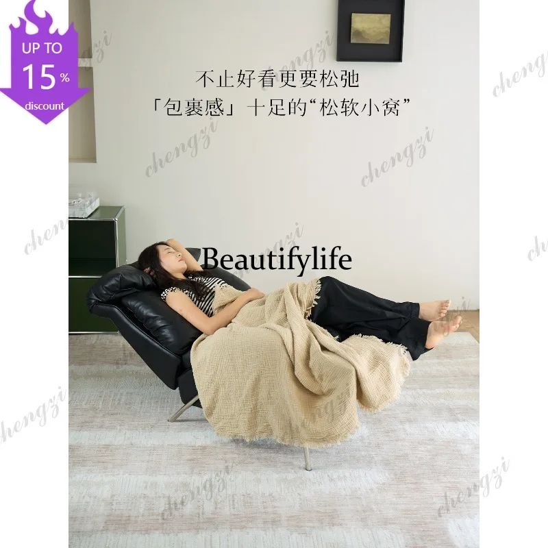 A182 Genuine leather single sofa with electric function, zero-gravity Italian minimalist black sofa