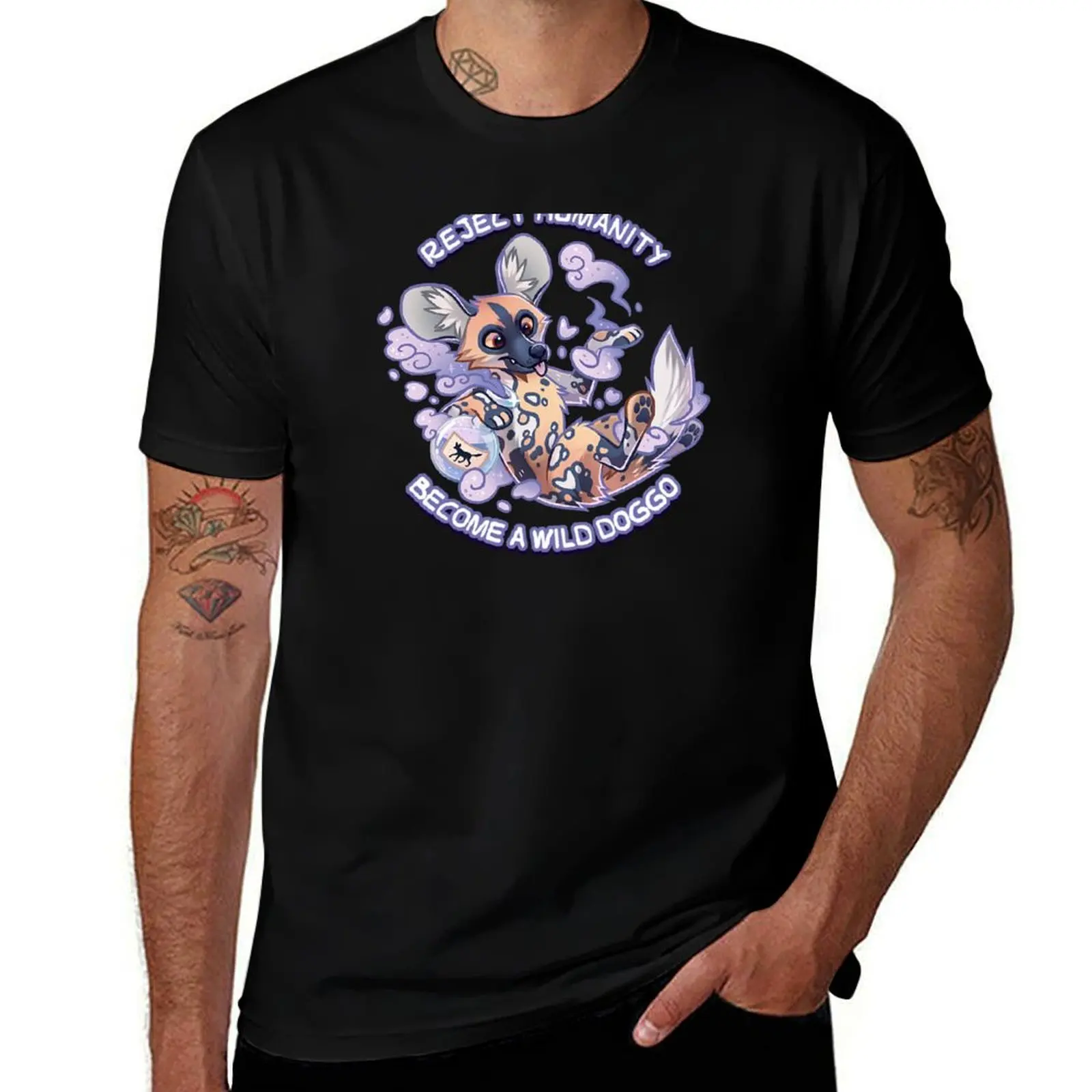 Reject humanity, Become a WILD PAINTED DOG! - Lycaon Silver Potion T-Shirt Work Short Sleeve Cotton Top T-Shirt