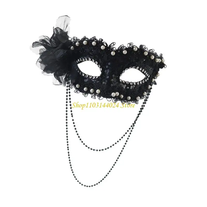 N5ke halloween falso pérolas embelezadas meia máscara ajuste confortável acessório fantasia plástico para festas