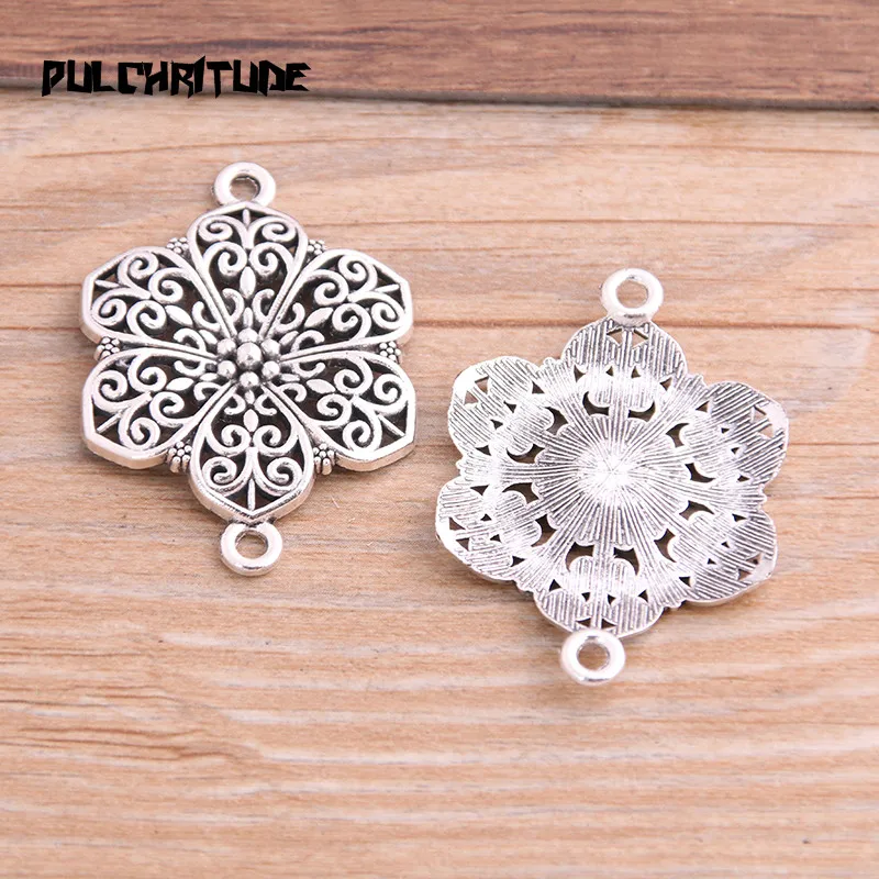 6pcs 28*40mm Two Color Flower Plant Charms Connector Jewelry Making DIY Handmade Craft DIY