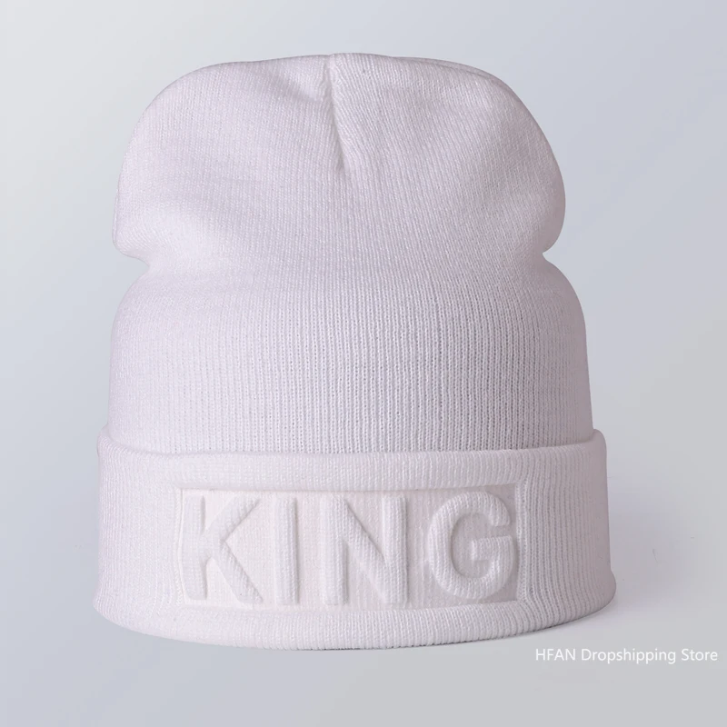 Winter Hat King Queen Beanies Fashion Hip Hop Couples Cap Casual Solid Hat Men Woman Warm Knitted Beanie Ski Skullies Bonnet