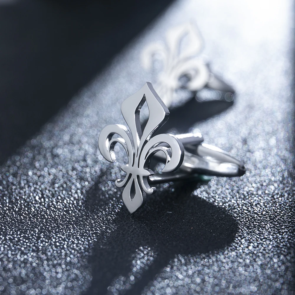 Tangula Stainless Steel Saint Lily Cufflinks for Men Vintage Christianity Faith Jewelry Groom Wedding Accessories Best Man Gifts