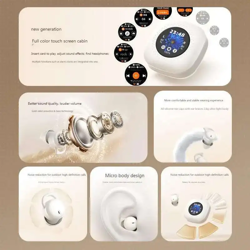 Smart Color Touch Screen Mini Sleep Earphones Invisible Wireless Bluetooth Noise Reduction Earbud Support Memory Card Music Play