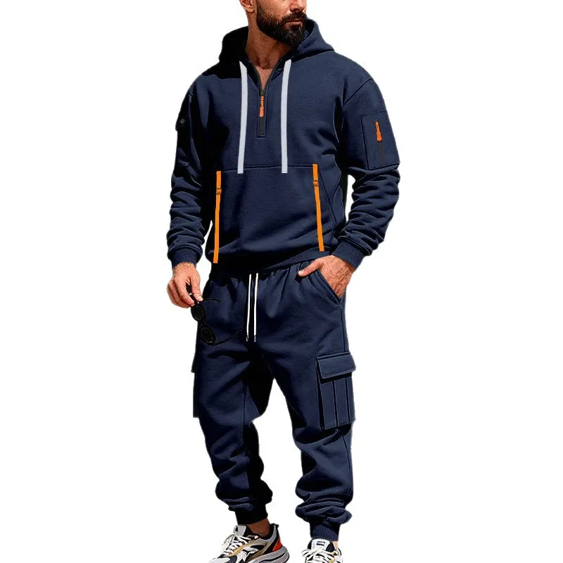 Cross-border winter heavy velvet loose men's casual sports tooling trend suit