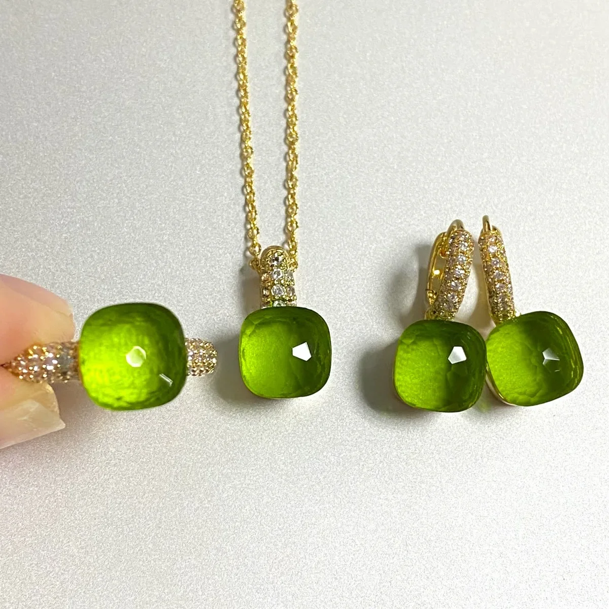 3Pcs/Set Women Ring Earrings Necklace Jewelry Set Inlay Zircon 30Colors Crystal Jewelry Set Gold Plated Fashion Jewelry Gift