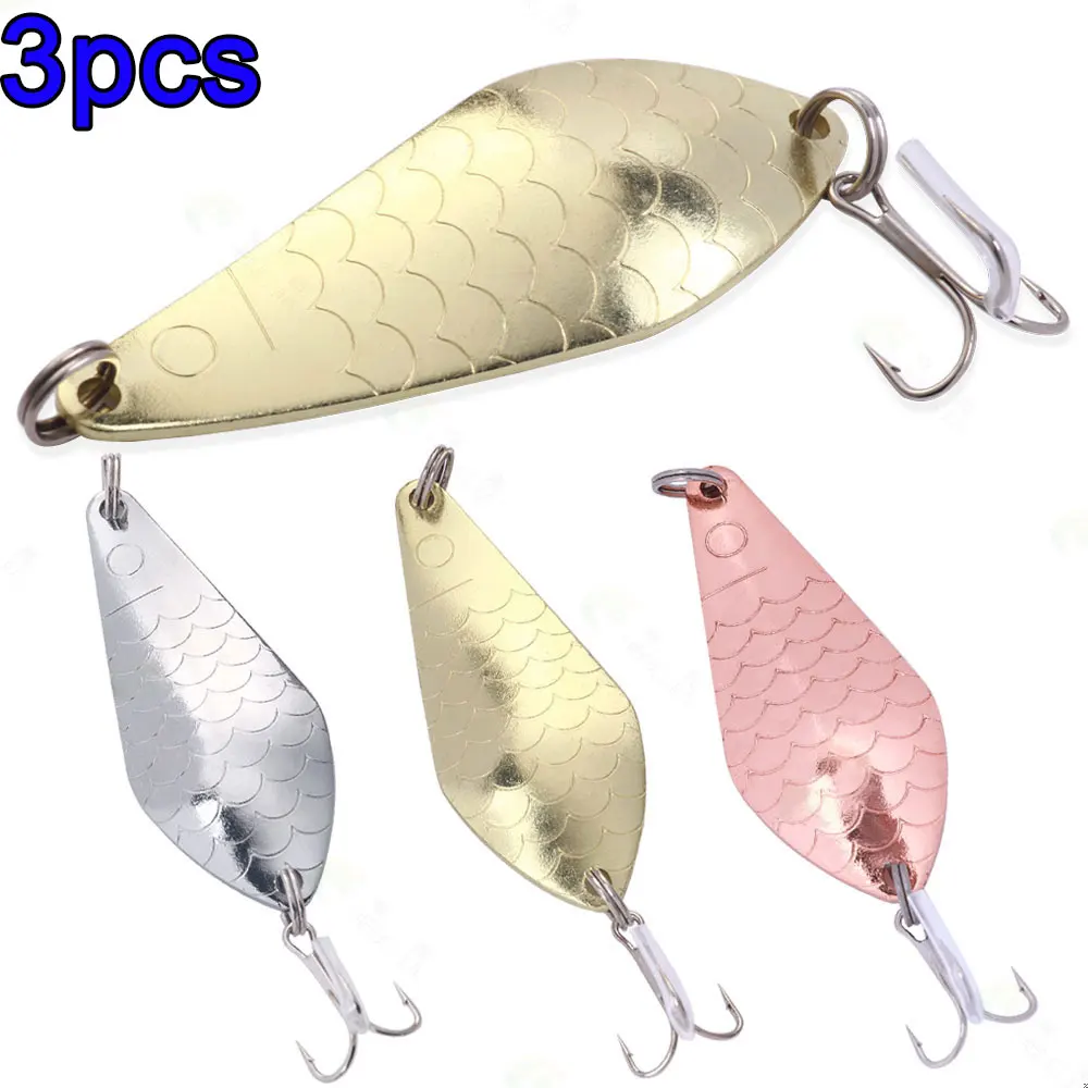 

3pcs Fishing Spoon Trout Lures 21.6g Simulation Fish Scales Artificial Metal Hard Baits For Pike Jig Lure With Treble Hook