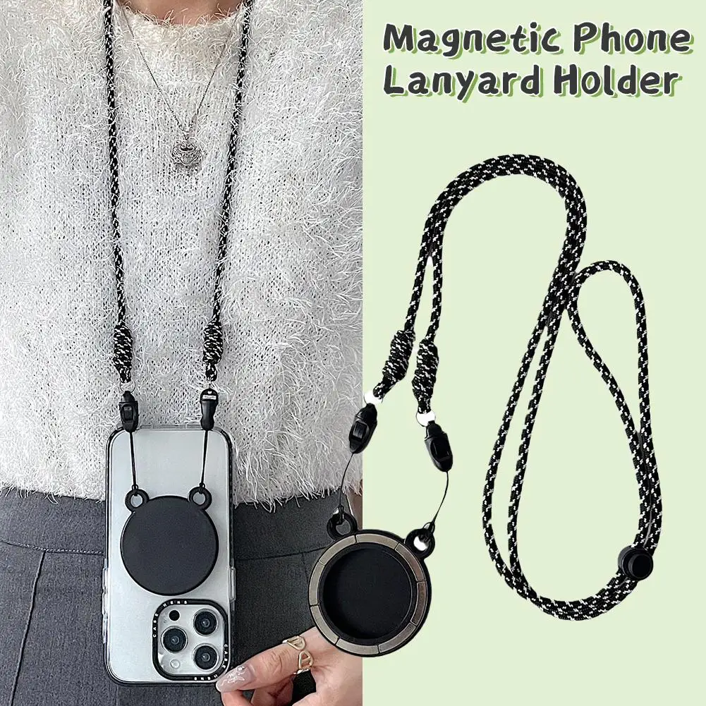 For Magsafe Magnetic Phone Lanyard Holder Outdoor Travel Holder Phone Phone Lazy Black Rope Portable Hanging Fixed Stand La C6Y2