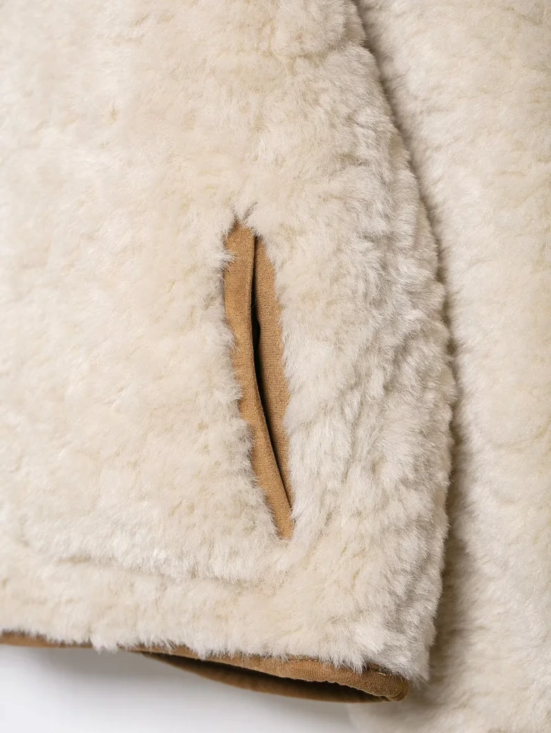 ETJ 2025 feminino outono e inverno novo produto suave adorável casaco grosso quente imitação de lã pele dupla face jaqueta curta