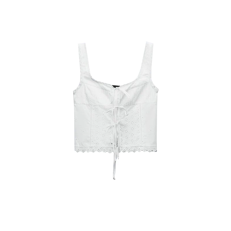 Primavera Nuovo Dolce Versatile Vacanza Sle Colletto con volant Gilet Nodo Ricamo Top Donna Faion Commute Sle ort...