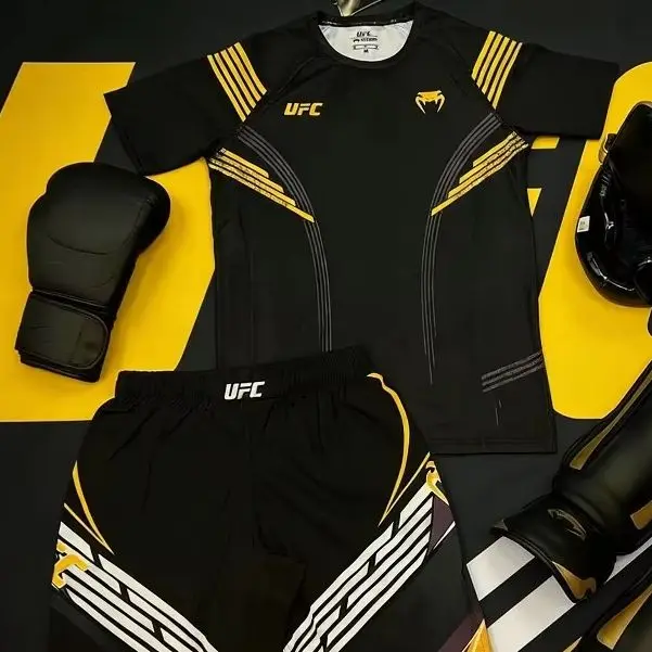 

New Hot UFC 323 Black Fighting Night Champion Set MMA Octagonal Cage Men's Women's Oversized Breathable Boxing Jujutsu Set