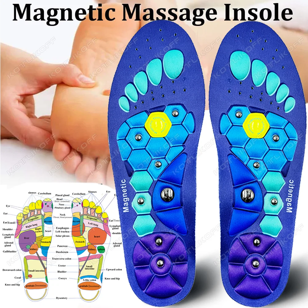 Semelles de massage de thérapie magnétique pour chaussures de sport, unisexe, acupression des pieds, absorption douce des chocs, dépistolet ant, course, coussinets orth4WD