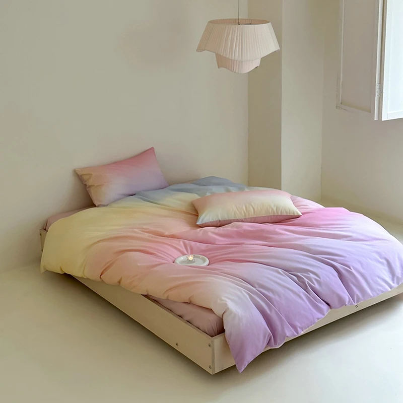 طقم سرير فاخر التدرج اللون غطاء لحاف القطن الخالص غطاء سرير ناعم سادات التوأم كامل الملكة حجم المفارش مجموعة 4 قطعة