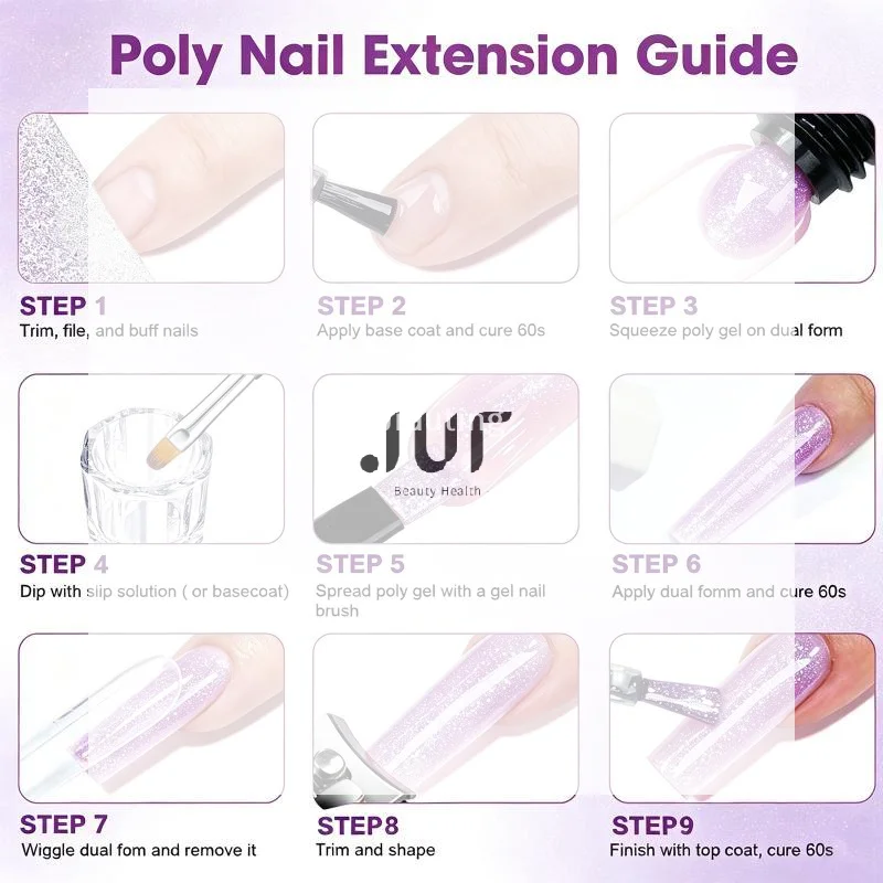1Pcs Acrylic Gel Nail Polish Shimmer Glitter Poly Nail Gel Multi Color Soak Off UV LED Nail Gel For DIY Nail Extension Art