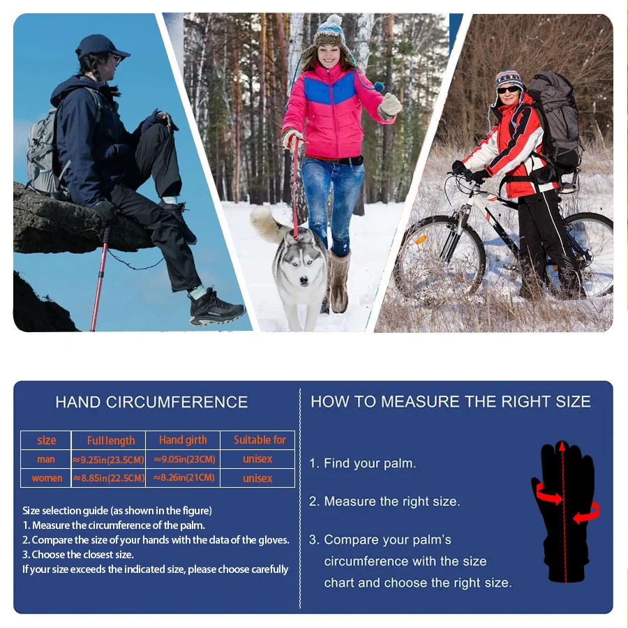قفازات ركوب الدراجات الشتوية للرجال والنساء قفاز ركوب الدراجات من الصوف الدافئ لركوب الدراجات قفازات مقاومة للماء تعمل باللمس