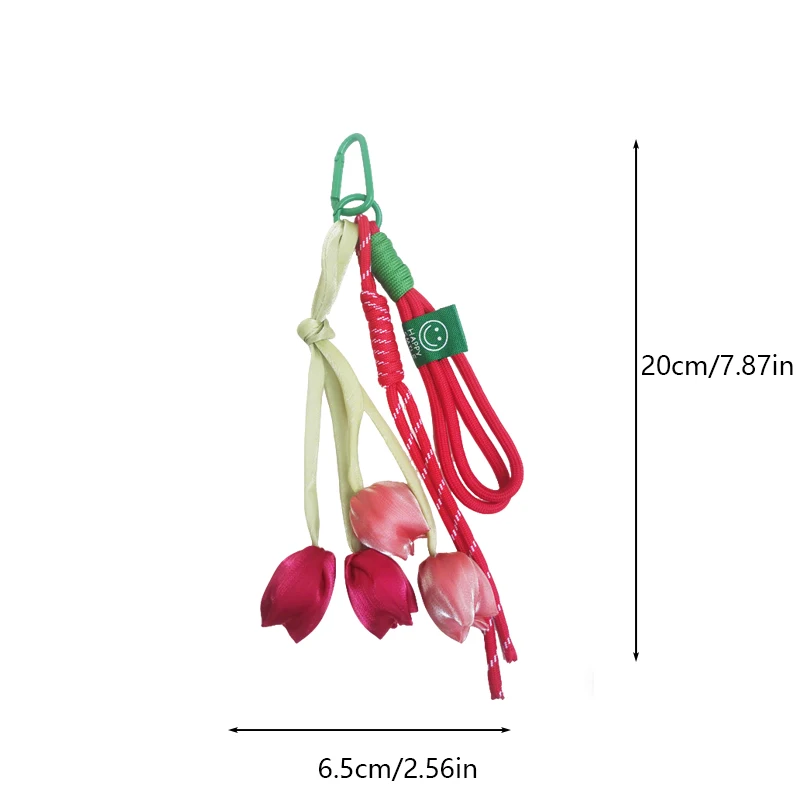 New Fresh Style Tulip Flower Bag Charm High Aesthetic Keychain Handbag Decorative Nylon Lanyard Sweet Spring Style