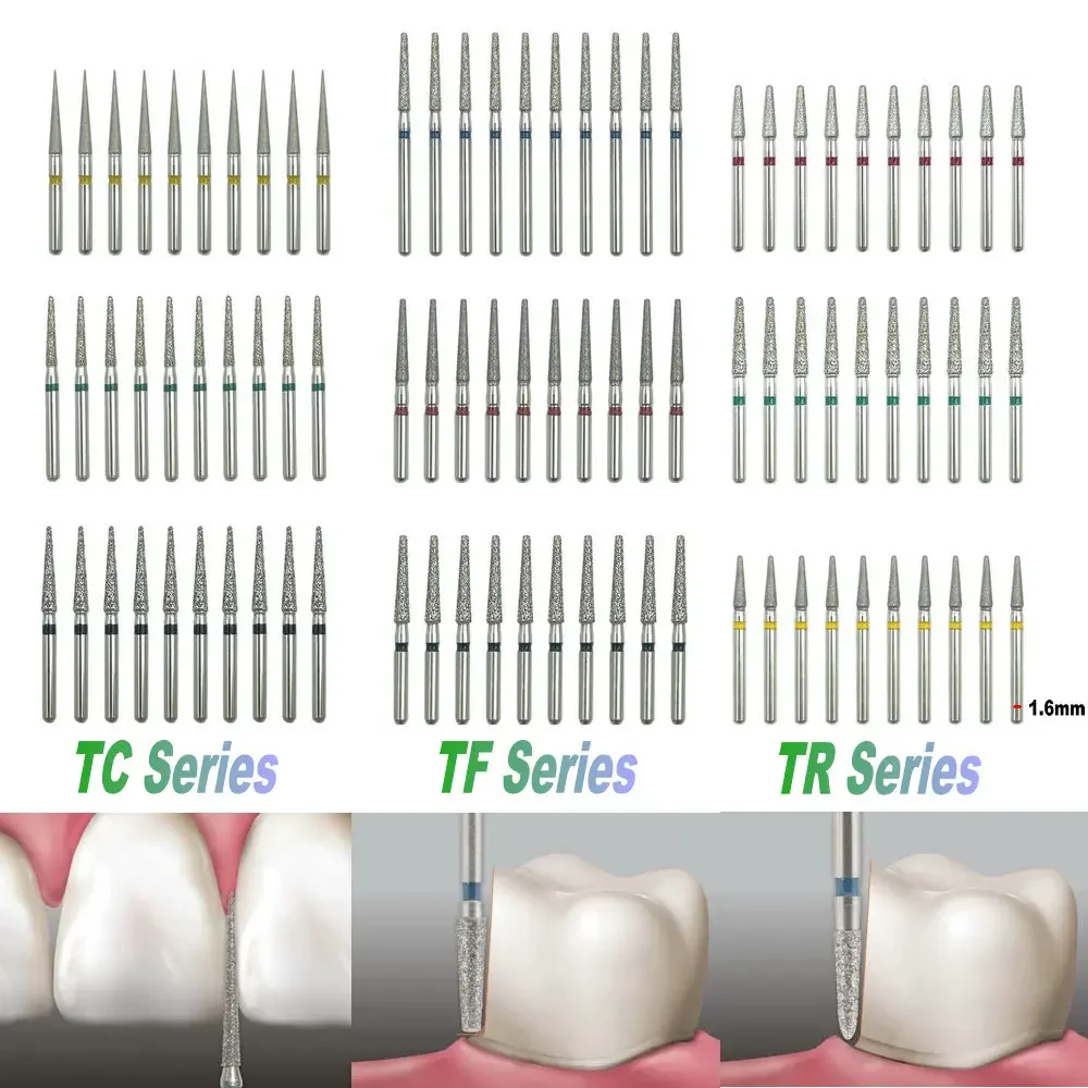 

10 шт. FG зубные алмазные Буры для высокоскоростного наконечника, стоматологический сепаратор зубов, алмазный абразивный корона, подготовка полости TC/TF/TR