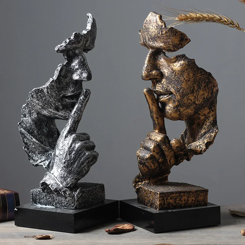 تماثيل المفكر الإبداعي، تمثال شخصيات تجريدية قديمة، لا تستمع، تتحدث، تبدو منحوتة مصغرة، حرفة سطح المكتب المنزلية