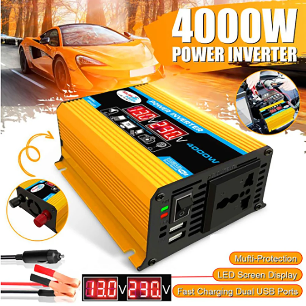 

4000W Peak Car Power Inverter Converter DC 12V To AC 110/220V Transformer Dual USB Voltage Modified Sine Wave Auto Car Inverter