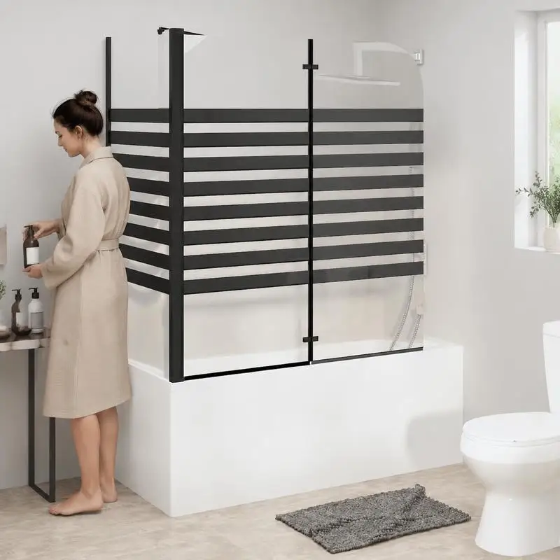 Paroi de douche contemporaine en verre trempé décoratif rayé, étanche et durable, pour séparer les zones sèche et humide, dimensions totales 120x68x130 cm, pour salle de bain domestique