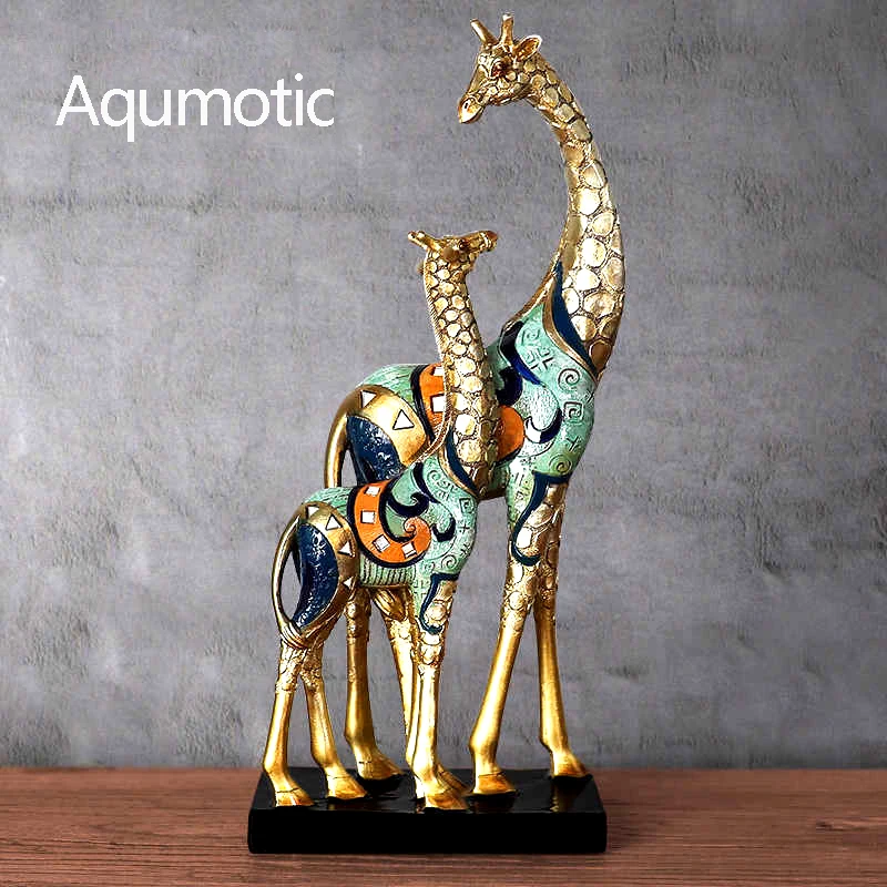 Aqumotic High Giraffe Decor for Room Resin Figurines Africa Decoration Deer Statues Wine Cabinet Study Moving Gifts for Older