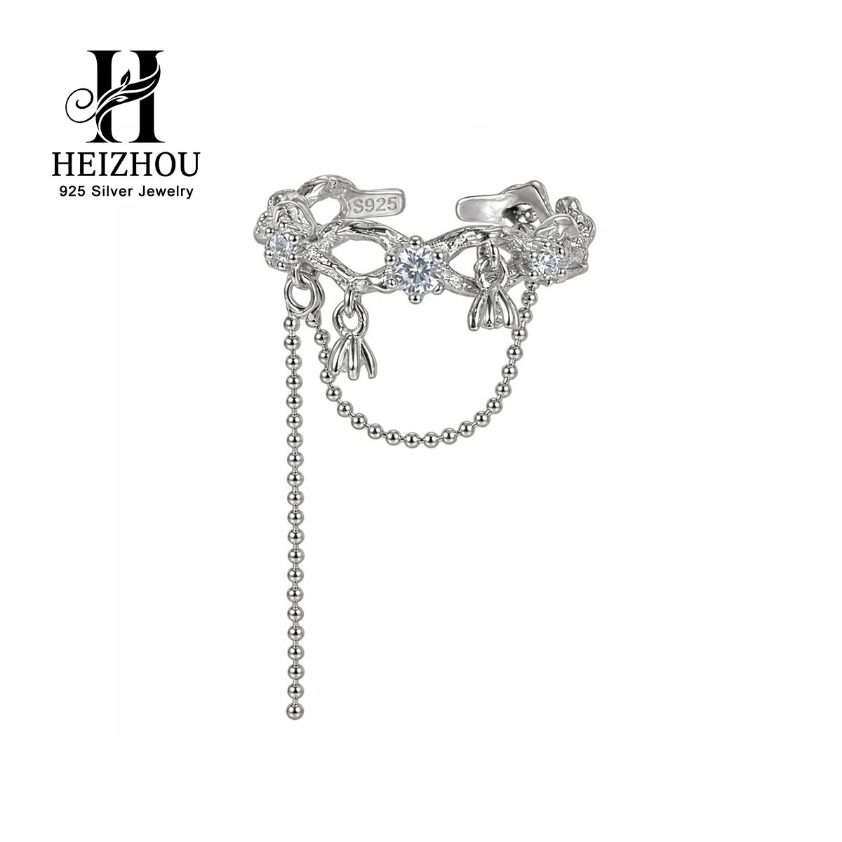 HEIZHOU Fine Chain Vine Ring With Zircon 925 Silver Adjustab Nature Inspired Rings for Womens Everyday Jewelry